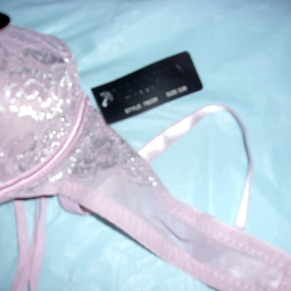 Youmita 36B Seafog Metallic Lace Bra & Large Metallic Lace Hipster Set NWT - Picture 6 of 10